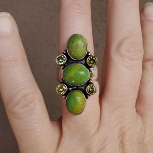 New Green Turquoise & Citrine 925 Silver Ring.